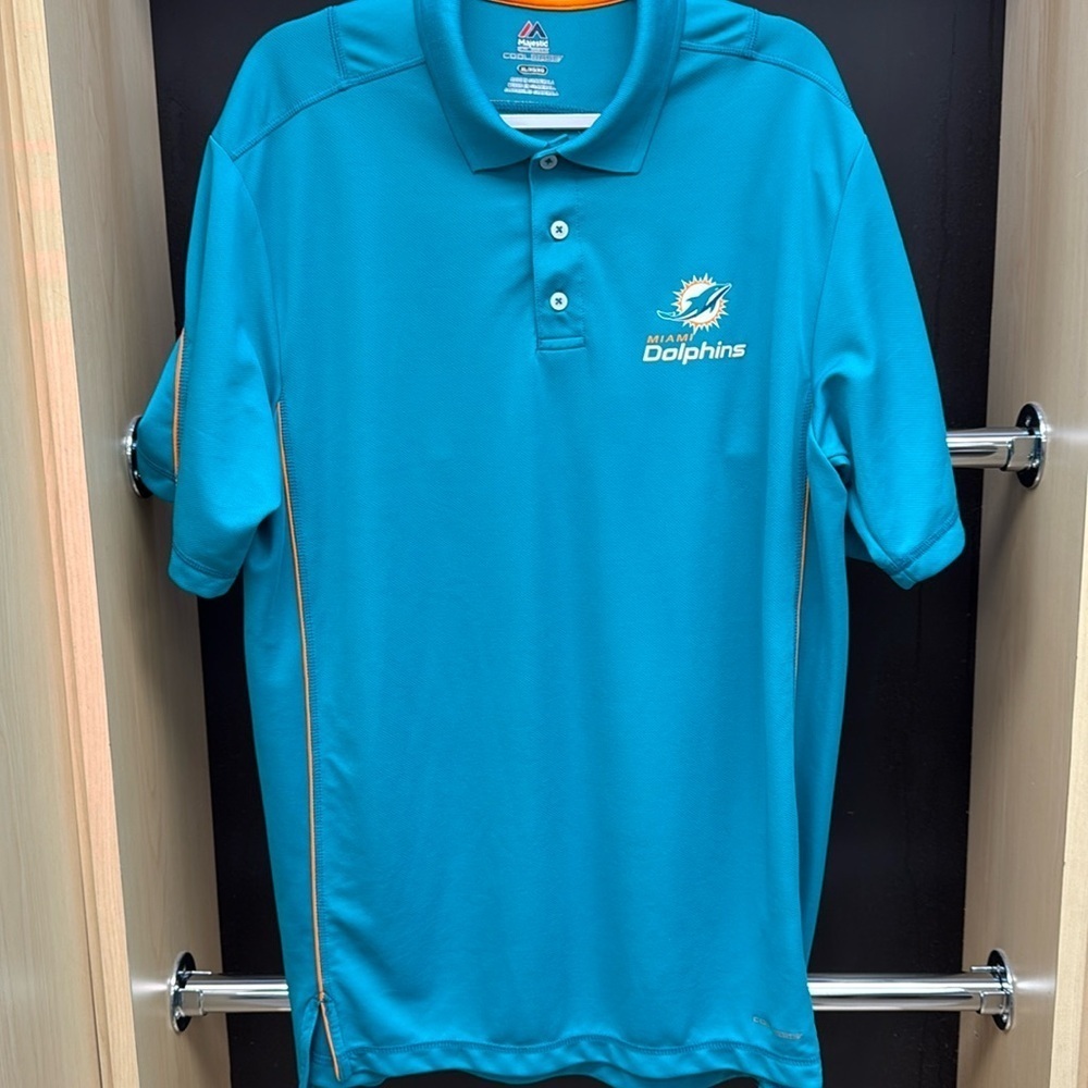 Miami Dolphins Majestic Men’s Polo Shirt Sz XL Polyester Coolbase NFL Football